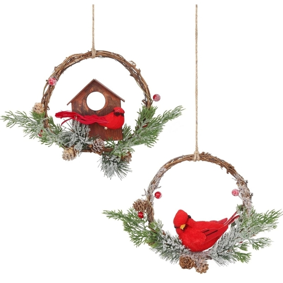 2pcs Christmas Wreath with Cardinal, 9-inch Cardinal Holiday Wreath - Picture 2 of 6